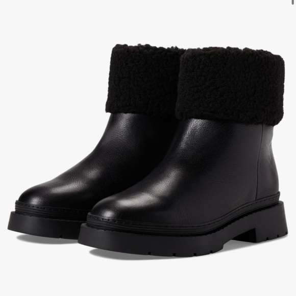 Marc Fisher Vina Black Shearling-Lined Leather Boots - Picture 2 of 9